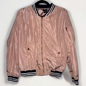 Vintage Wet Seal Retro Y2K Baby Pink Satin Full Zip Bomber varsity Jacket Black